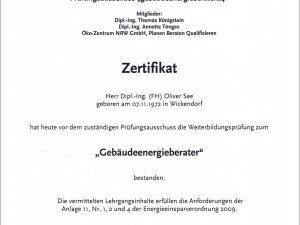Zertifikat Gebäudeenergieberater