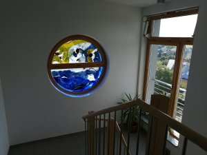 Treppenhaus Anbau Kunstverglasung
